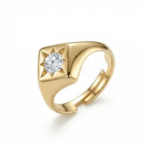 North Star Signet Ring – Solid 925 Sterling Silver, Thick Real 18K Gold Plating – polar star ring, gold band, bridesmaid gift, hypoallergenic fine jewelry, handmade keepsake – Gift for Her, Mom & Best Friend, Mother's Day, Anniversary & Birthday
