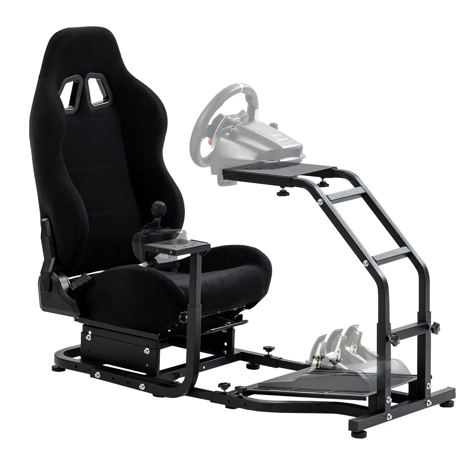 Supllueer Racing Simulator Cockpit with Black Racing Seat Fit for Logitech G29 G923 G920,ThrustmasterT248 T300RS TX F458 T-GT T128, Adjustable Racing Wheel Stand No Wheel Pedal Shifter, Ps4, Windows, Thrustmaster Support, Assembly Required, Double-Lock Do