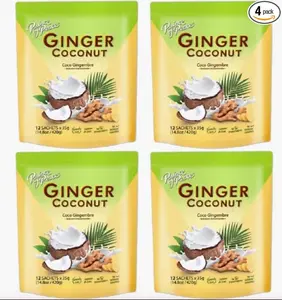 Ginger Coconut Milk Powder, Instant Beverage, Cold Brew and Hot Brew, Coconut Latte, Gold Milk Base, Margarita Mix, Custard Pudding, Cookie Batter Flavoring, Curry Base, Stew Thickener, Packet ( Pack of 4) Mixed Drinks