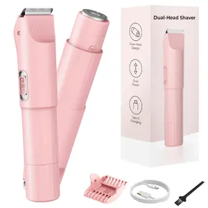 Women's Electric Bikini Trimmer & Body Shaver Dual Head Ceramic Blades Painless Wet Dry Use for Face Body Quick Smooth Cordless USB Fast Charge Gift