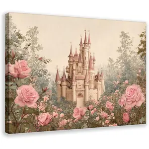 1pcs Framed Wall Art Luxurious Castle Canvas Printed Wall Decoration Forest Garden Castle Valentine's Day Picture Artwork for Kid's Room Bedroom Dorm Decor Wrapped Canvas 08x12inch(20x30cm)