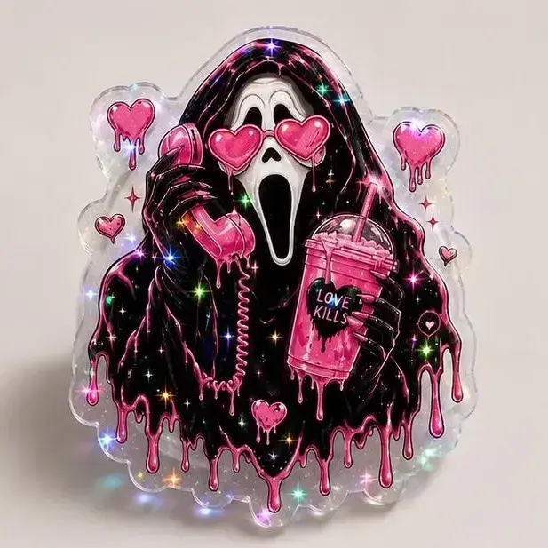 Horror Cute Acrylic Phone Grip, Expandable Phone Holder Stand, Pink Gothic Aesthetic Drip Design, Anti Slip Grip for iPhone Samsung