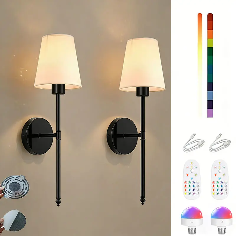 2 semi-recessed wireless remote wall lights USB rechargeable batteries -10color dimmable (E26) with remote control for bathroom and living room for bedroom/living room (no wiring required) lights lamp lights for bedroom night light lamps for bedroom ti su