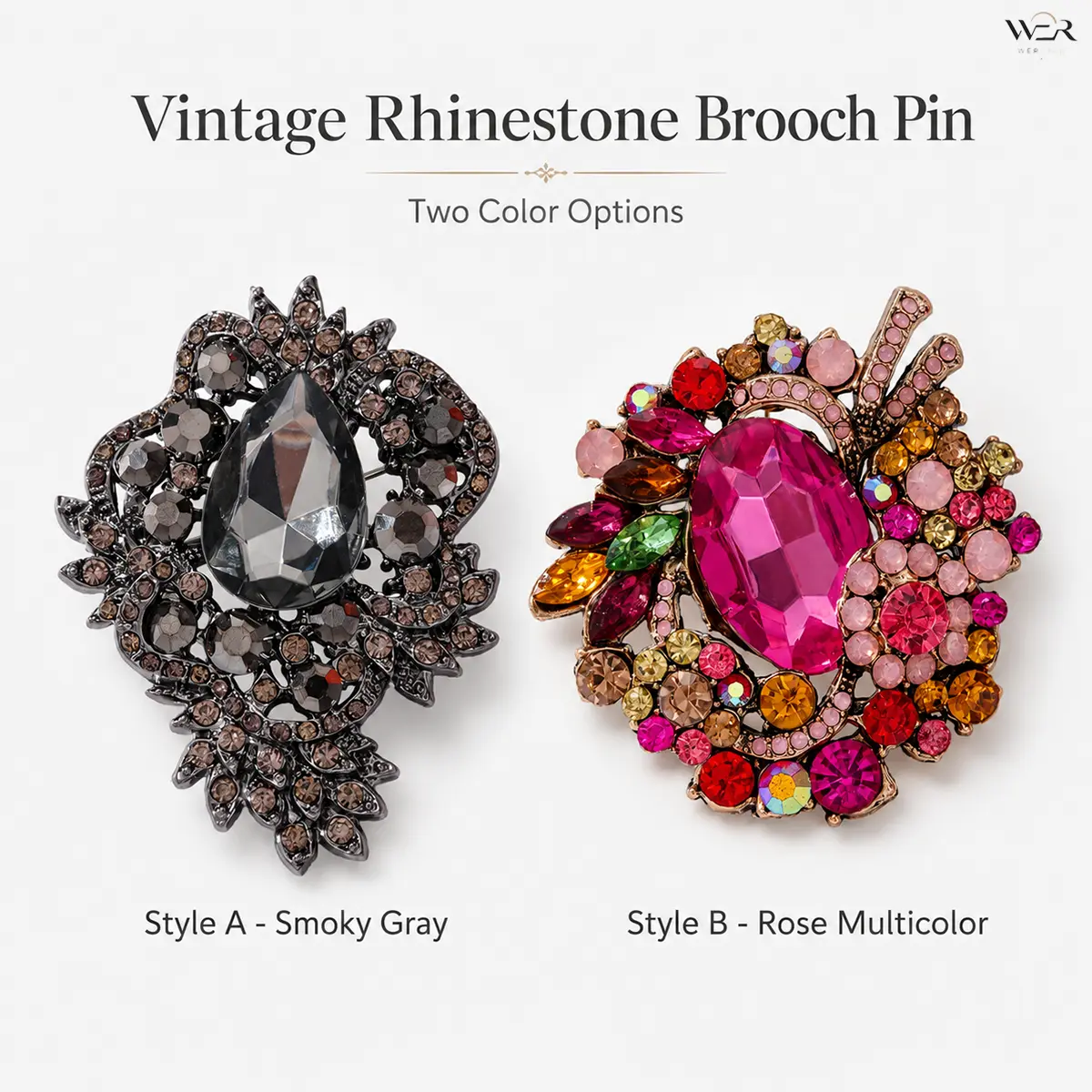 Women's Antique Vintage Alloy Base Floral Motif Brooch - 2 Styles, Glamorous Elegant Smoky Gray Rose Multicolor, Lightweight Bold Jewelry for Casual Wear, Daily Dresses, Girls Who Love Vintage, Brooch Pin, Two Styles