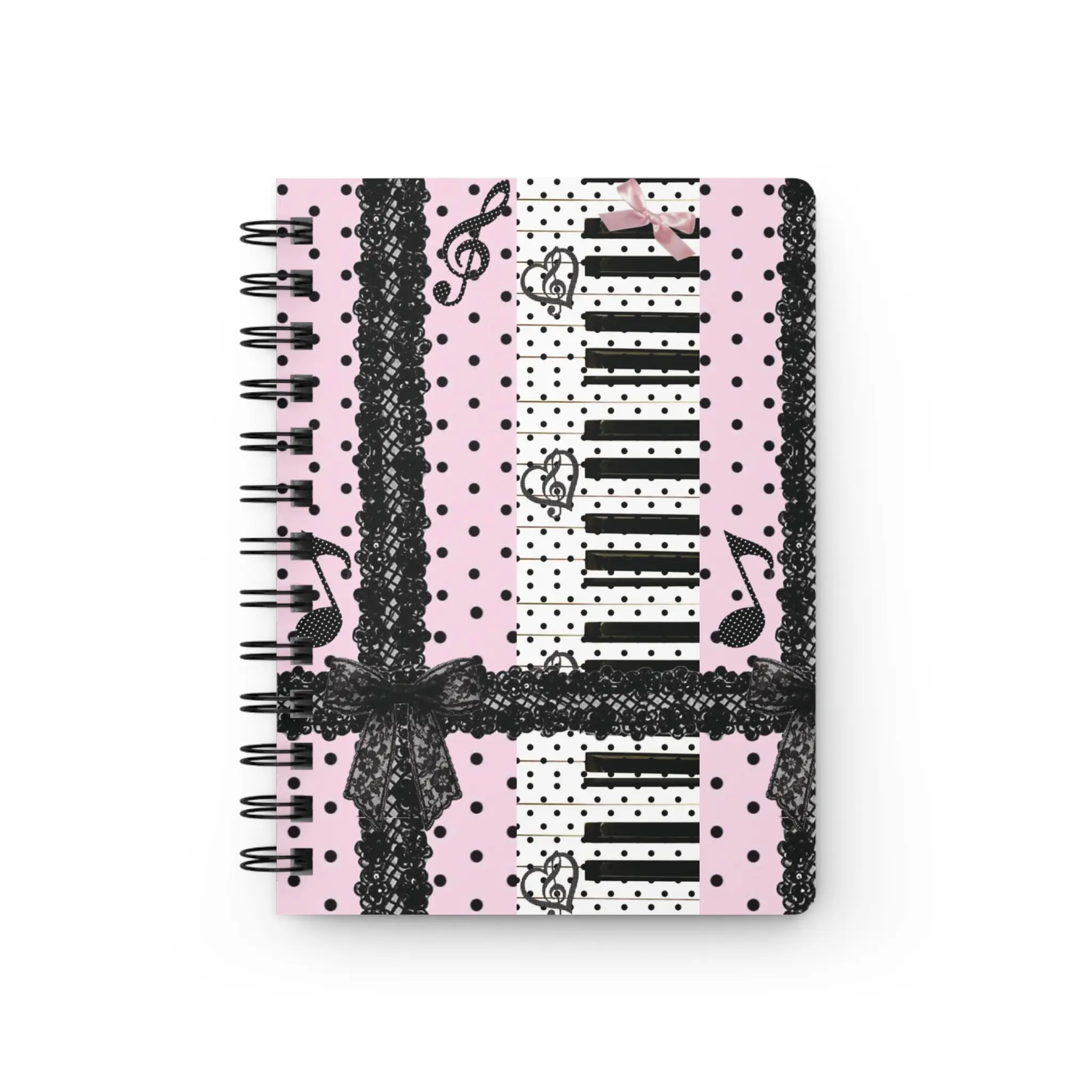 Piano Keys & Music Notes Spiral Notebook | Pink Polka Dot Lace Journal
