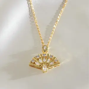 PAMAYPAY DIAMOND FAN NECKLACE | 18K Gold Filled CZ Stones - Protection Amulet Filipino inspired