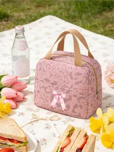 Ladies letter lunch bag, Durable lunch bag, with pink polka-dot bow design, leak-proof, insulated, large capacity, reusable for daily use, ideal for office, school, picnic, perfect gift for back-to-school, graduation, Mother's Day and birthdays