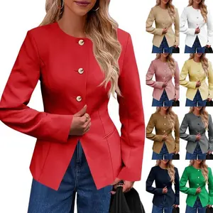 Women's business casual fit sports jacket without collar, open collar, office button down suit jacketRAIMENTRY