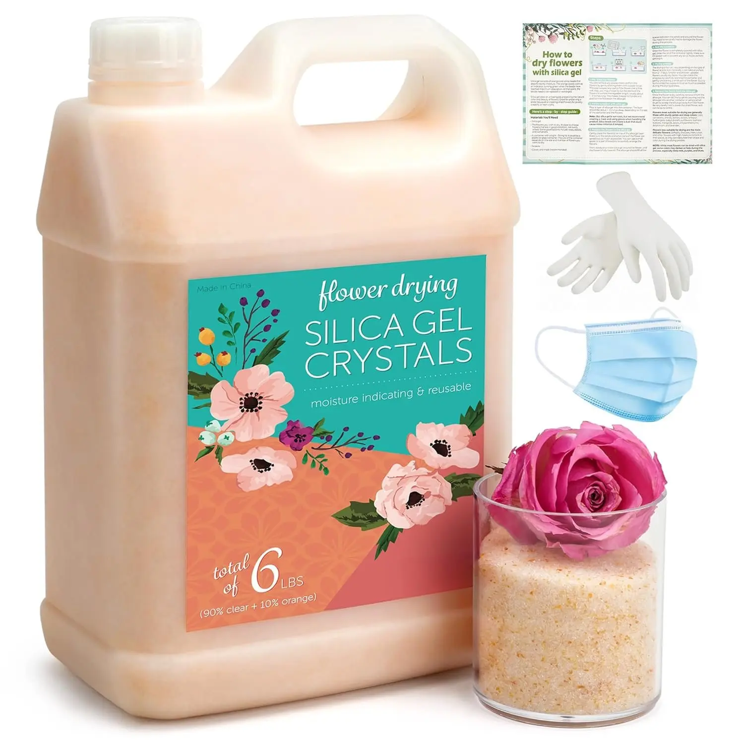 6 LBS Color-Indicating Absorbent Silica Gel for Flower Drying, Home & Household Items Wedding Bouquet Preservation, Gift-Ready Container-Compatible Silica