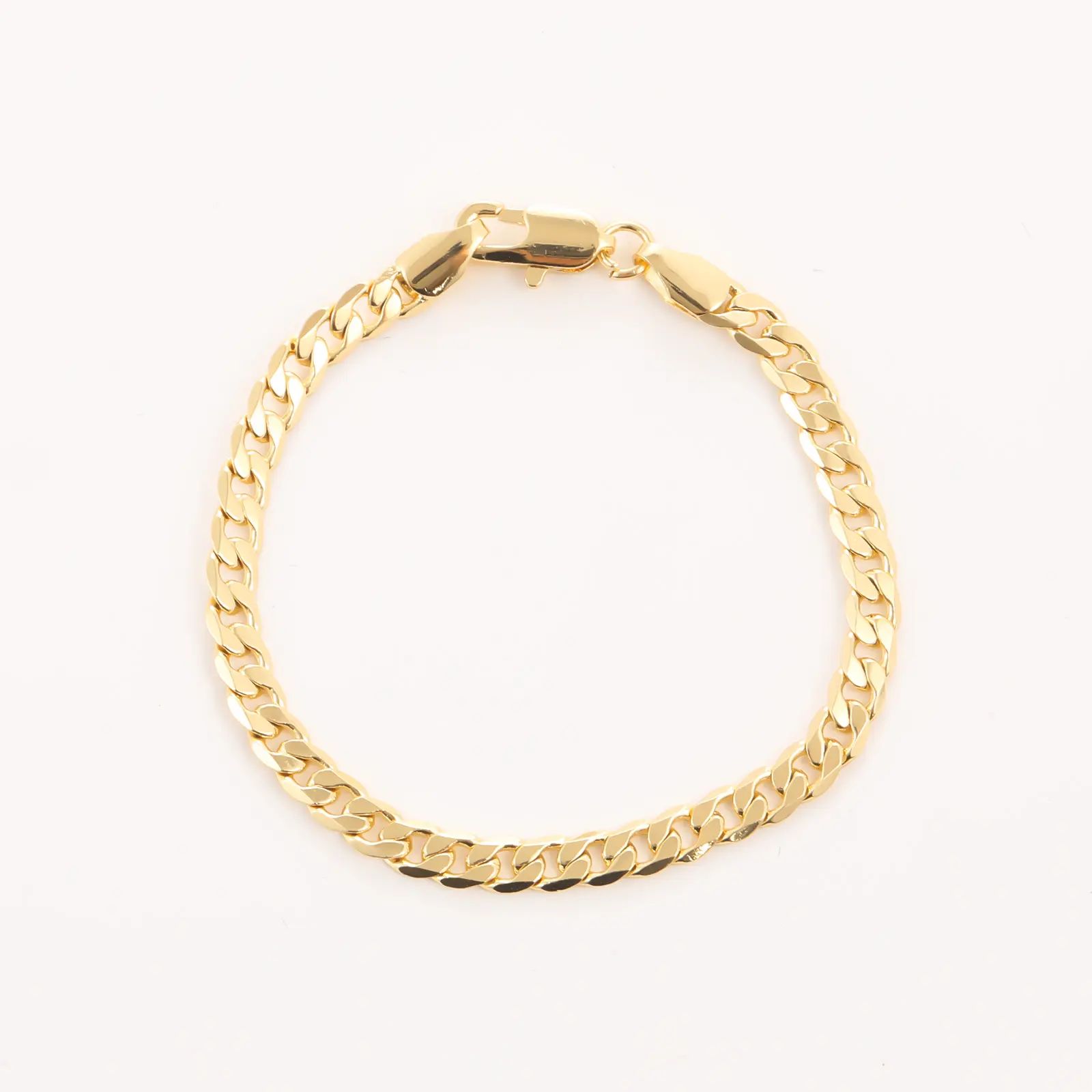 Trendytry Kids' 14K Gold Plated Flat Cuban Link Bracelet - Eco Copper, 5.9”(15cm) Minimalist Chain with Secure Lobster Clasp