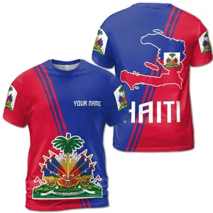 Men's Streetwear Sublimation 3D Haiti Flag Coat Of Arms Polo Shirt - Personalized Name, Blue-Red Culture, Unisex S-5XL Short Sleeve Apparel, Custom Print Tshirt Tee4U8 6VQE