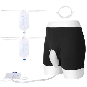 Men Wearable Urinary Collection Kit, Reusable Silicone Urinal Briefs with 500ml Leg Drainage Bag, Adjustable Leg Straps & On-Off Drain Valve, Portable Leakproof Urine Bag for Elderly Bedridden Incontinence Care