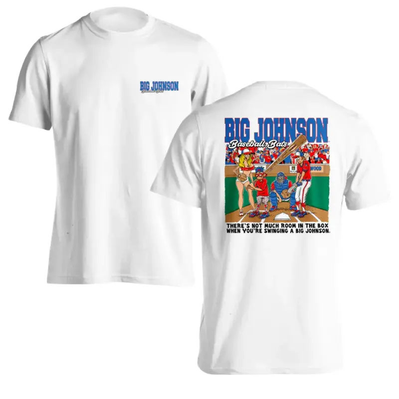 Big Johnson Baseball Bats Graphic T-Shirt – Vintage Funny Baseball Tee, Retro Sports Humor Shirt, Back Print Graphic Tee for Men, Classic Baseball Fan Gift, Gift Ideas For Him Her