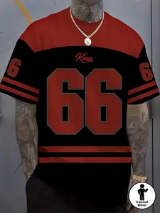 Men's Casual Streetwear Round Neck Short Sleeve Polyester T-Shirt, Digital Printing Graphics, Slight Stretch Knit Fabric, All Seasons, Fitted Long Style