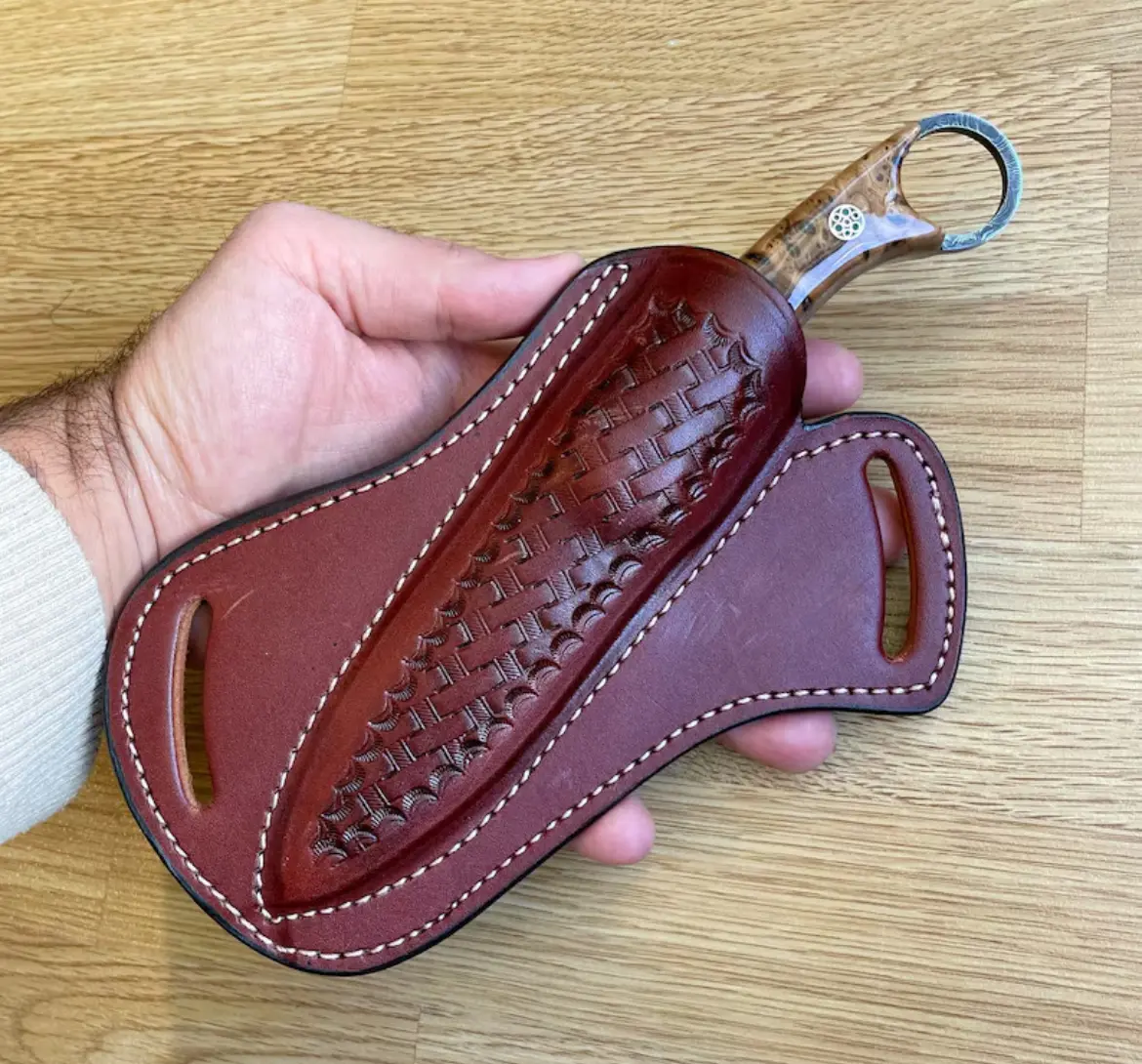 EDC Carry Artisan Handmade Top Grain Leather Fix Blade Knife Outdoor Hunting Camping Sheath