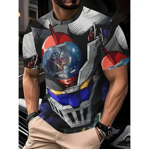 Transformers graphic print men's casual T-shirt, summer sports casual versatile short sleeve, round neck short sleeve T-shirt, suitable for casual wear and daily activities