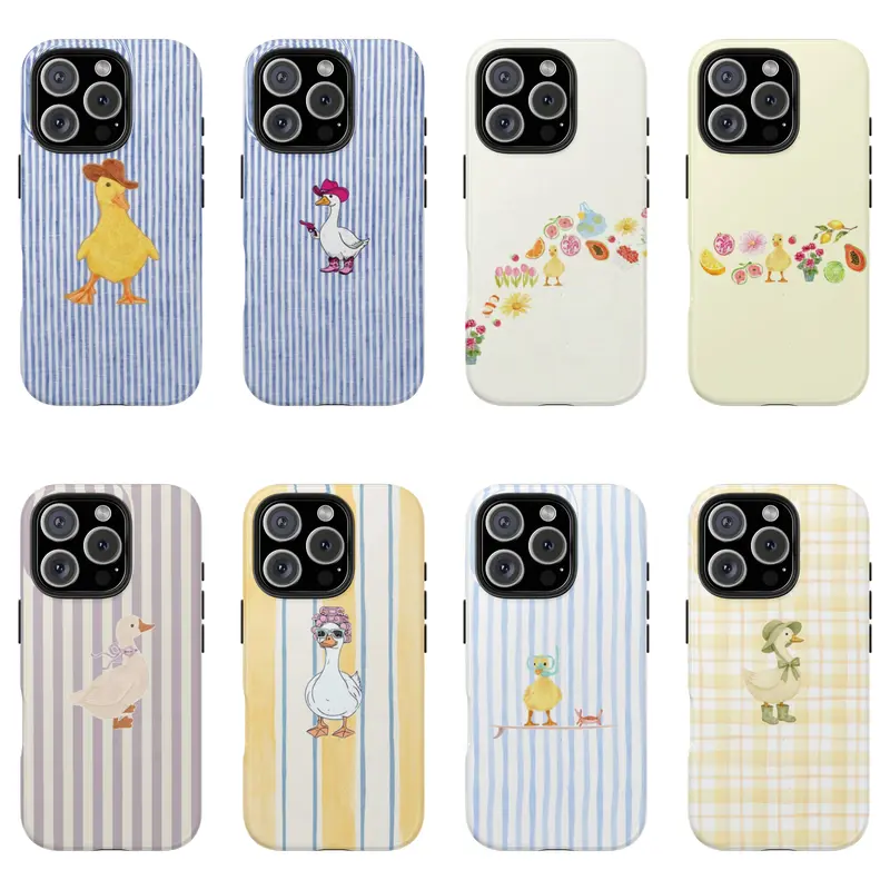 Cowboy Duck Shockproof Hybrid Shell Phone Case - Cute Western-Themed Polycarbonate Blue Stripe, Shock-Resist Crash-Proof Rugged Slim Lightweight Durable Gear for iPhone 17,16,15,14,13,12,11 Pro,Pro Max,Plus (Back to School)
