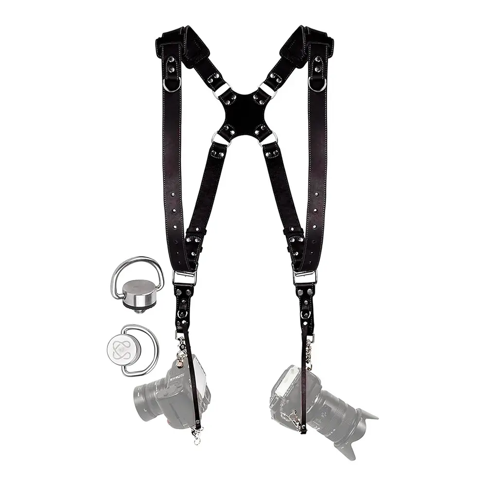 Coiro Camera Harness for 2 Cameras – Dual Shoulder Leather Camera Strap – Double Camera Harness for DSLR/SLR, Camera Straps for Photographers of All Levels, Padded Straps/Color Black
