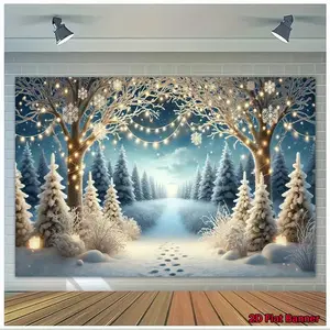 2D Flat, 2D Flat Banner 1pc Winter Wonderland Snow Scene with Lights Backdrop, 8x6ft/ 244x183cm, Versatile Polyester Fabric for Living Room, Bedroom, Office, Outdoor, Photo Shoot, Studio & Party Decor - No Power Needed, Ideal Festive Gift, 2D Flat