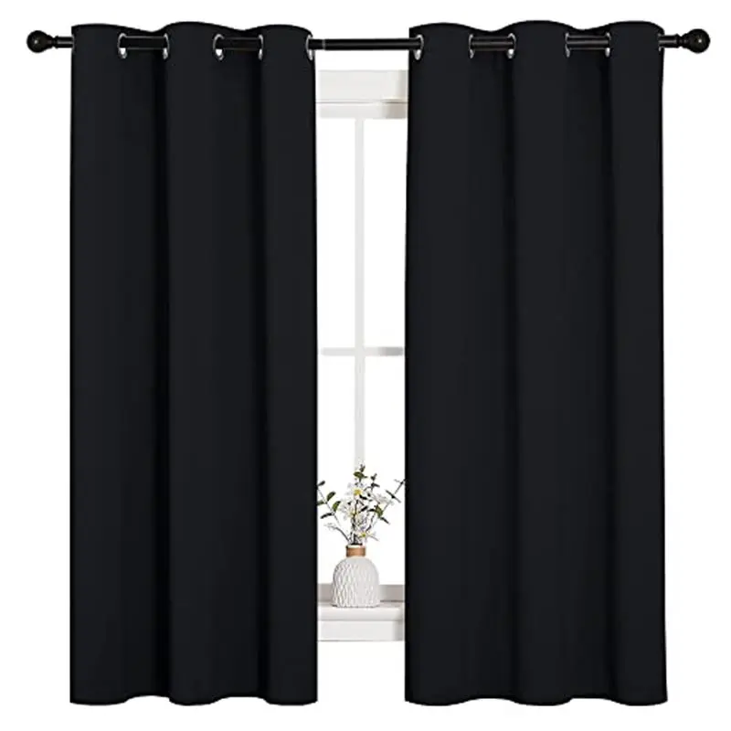 Blackout Curtains/Drapes for Bedroom Window (2 Panels, 42 inches Wide by 63 inches Long, Black)
