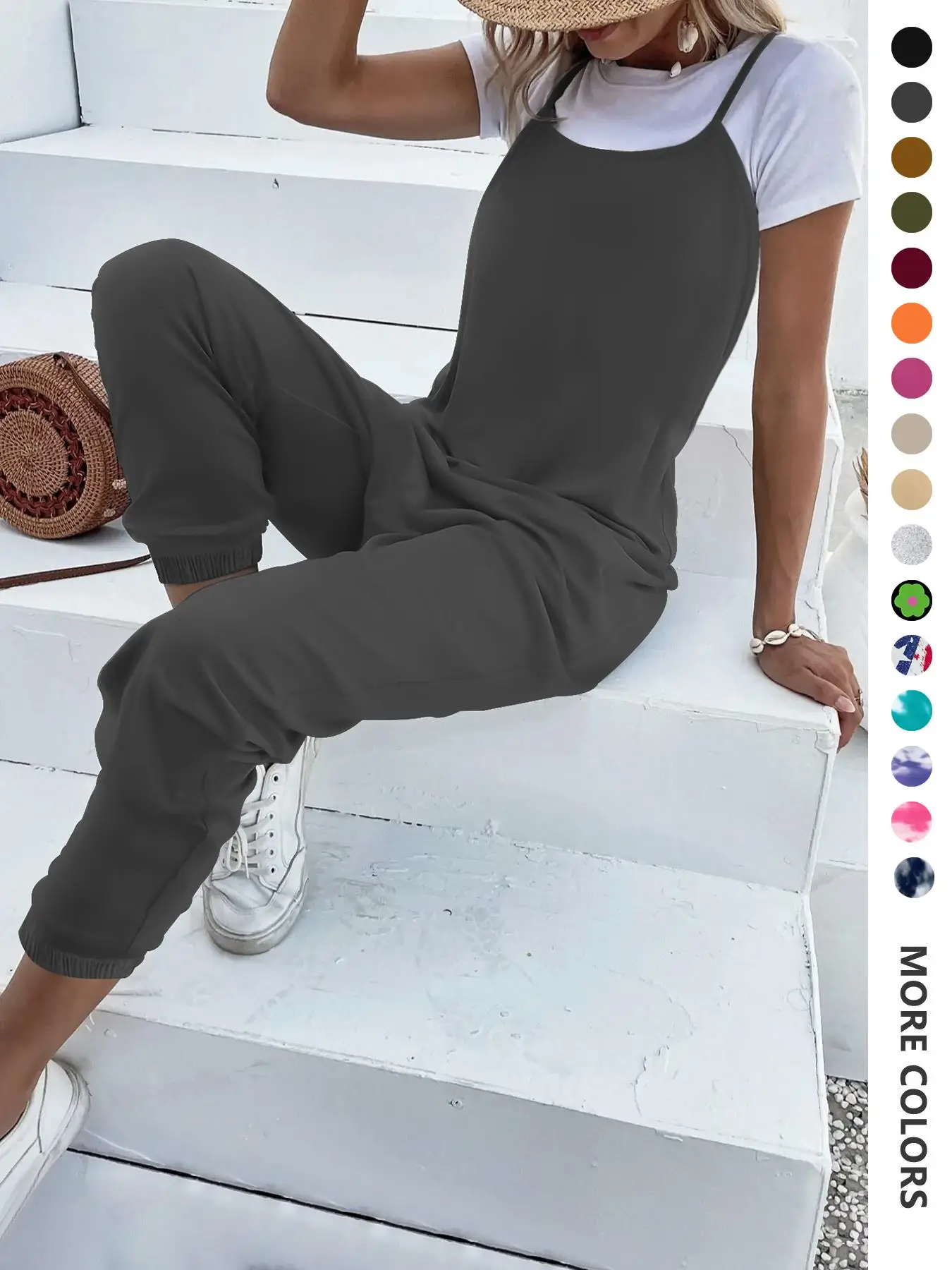 Women's Casual Fitted Sleeveless Jumpsuit, Plain Moderate Fabric Thickness, All Seasons Wear, Perfect for Daily & Travel