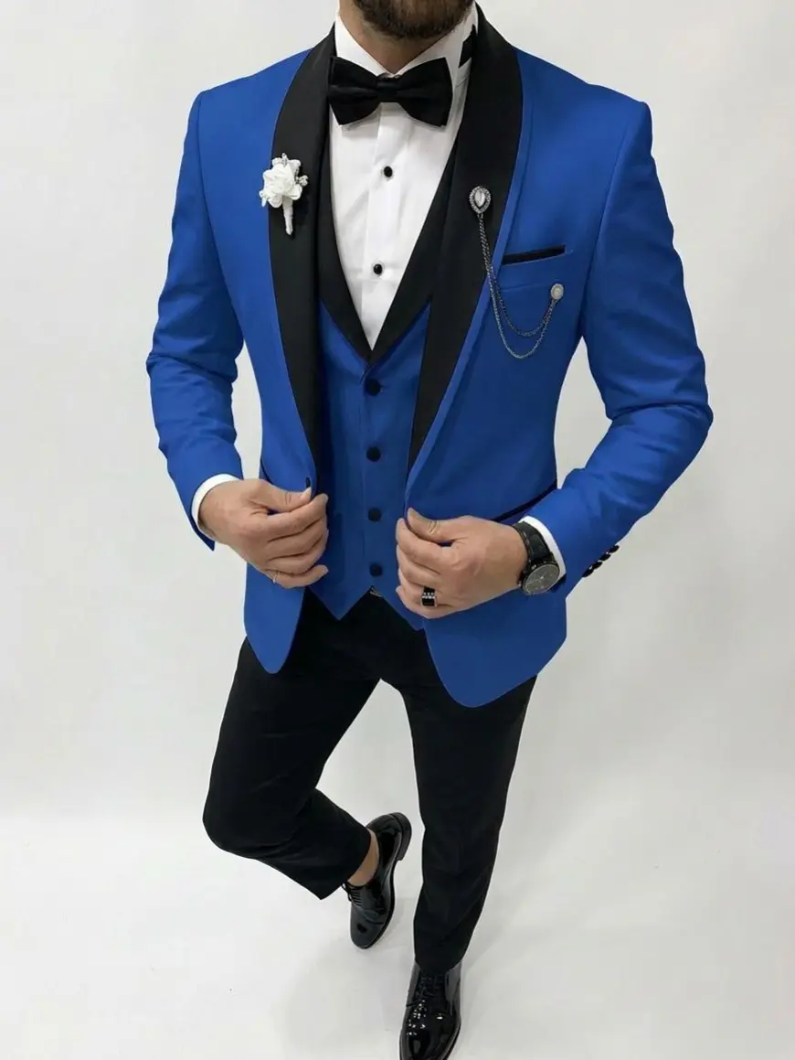 Men's 3-Piece Formal Suit Set - Single-Button Shawl Lapel Long Sleeve Blazer, Vest & Trousers | Groom Menswear for Wedding, Formal Party, Retro Vintage Style