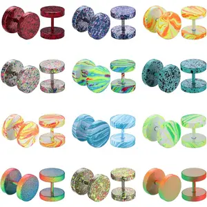 MILACOLATO 12 Pairs Stainless Steel Faux Gauge Earrings Stud Earrings for Men Women Cheater Fake Ear Plugs Gauges Tunnel Daily