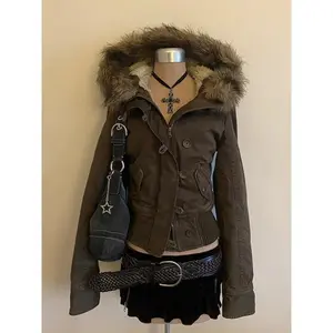 2026 Spring Retro Faux Fur Coats Women 2000s American Vintage Jackets Harajuku Gotihc Punk Clothing Jean Parkas Female Outwear