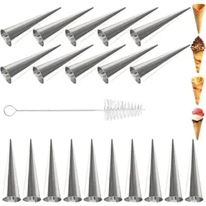 20Pcs Large Cream Horn Molds, 4.8 Inch Stainless Steel Baking Cones, Non-Stick Cream Horn Cones Tubes, Roll Horn Forms, Croissant Cones Moulds for Baking, Conical Molds for Danish Pastry Cannoli