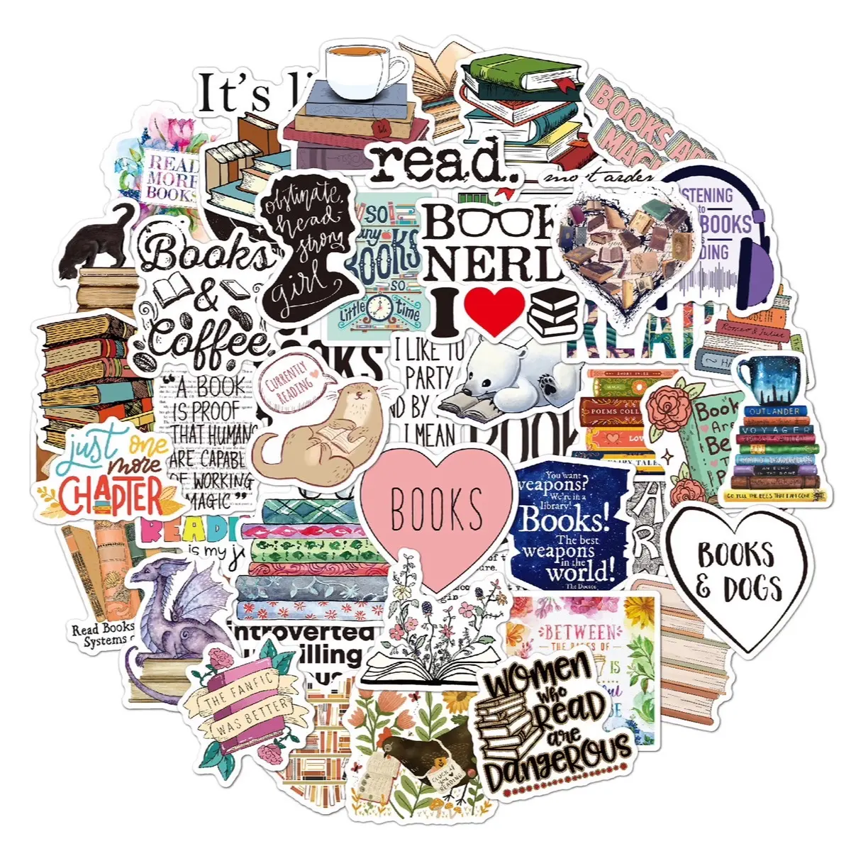 Book Stickers - 50 Pcs Collection for Book Reading, Ideal for Educational and Creative Projects vinyl sticker waterproof