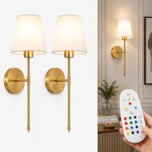 Set of 2 Wireless Rechargeable Wall Sconces - Battery-Operated Dimmable RGB Color-Changing Wall Lamps with Remote for Bedroom, Living Room Decor