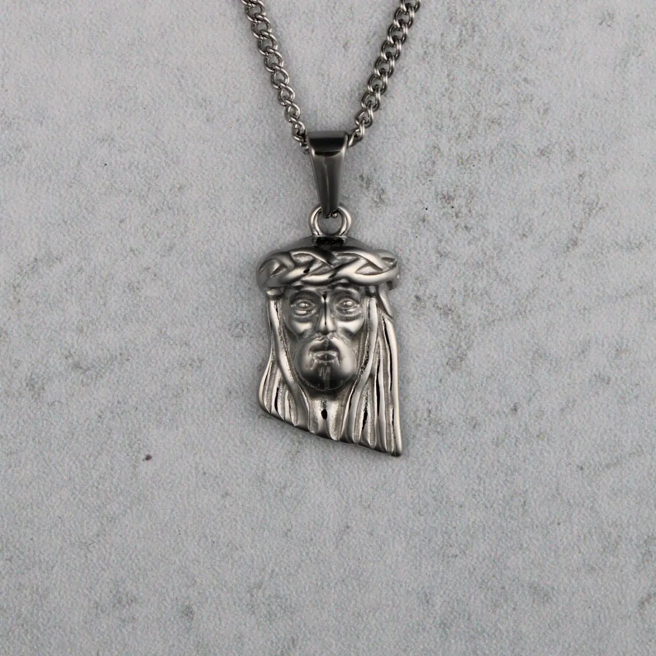 Silver Jesus Piece Pendant Chain Necklace