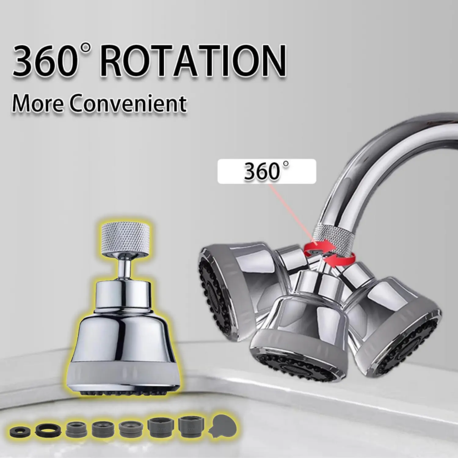Splash Proof Faucet Brass Spray Hose Attachment for Kitchen Taps - Adjustable Spray Head, 360° Extension, G1/2 Standard Interface, Chrome-Plated, High Flow, Water-Saving Extendable Nozzle Filter, 4 Flow Modes, Easy to Install, Anti-Splash, 360 Rotatable K