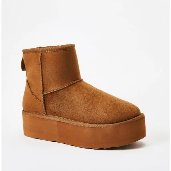 JUSTFAB Women Winter Boots Lightweight Non-Slip Platform Ankle Boots Chunky Platform Winter Boots Cozy Slip-On Ankle Booties for Casual & Street Style Suede, Memory-Foam Cushion, Lightweight Anti-Slip Sole