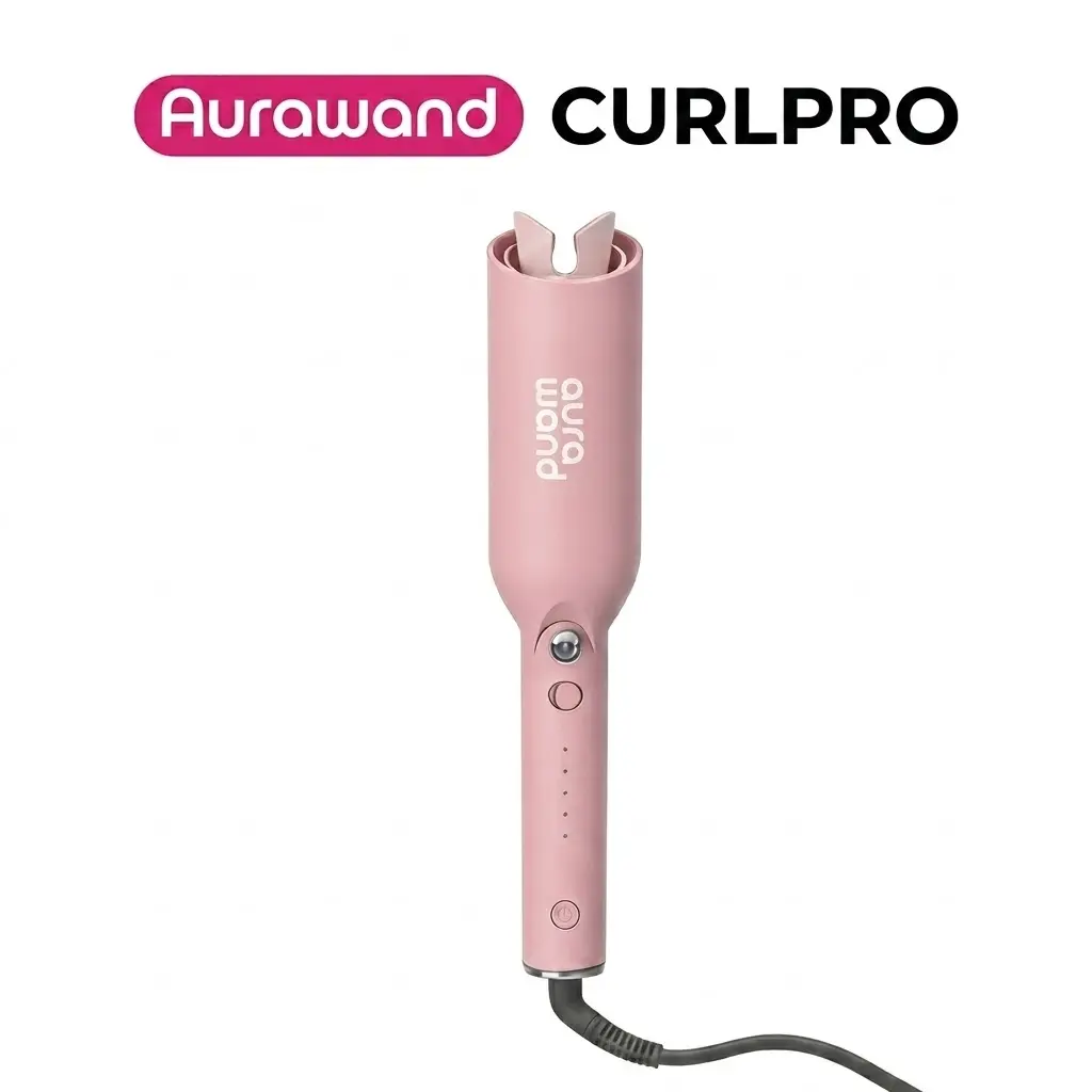 AURAWAND CURLPRO Automatic Rotary Curling Wand - Negative-Ion Ceramic Coating Hair Styler, Anti-Jam Chip, 1-Tap Auto-Rotating Barrel, Dual Temperature, Timer, Swivel Cord, Anti-Tangle, Travel-Friendly Hair Curling Rod Heated Curler Personal Care Appliance