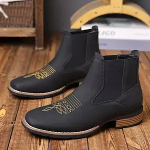 (Unique) tabi shoes, embroidered Chelsea men's boots - unique European and American style, comfortable black men's shoes, cowboy boots men
