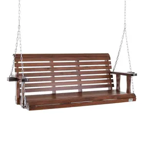 【Summervibes】VEVOR Wooden Porch Swing 5.5 ft, Patio bench swing for Courtyard & Garden, Upgraded 880 lbs Strong Load Capacity, Heavy Duty Swing Chair Bench with Hanging Chains for Outdoors, Brown