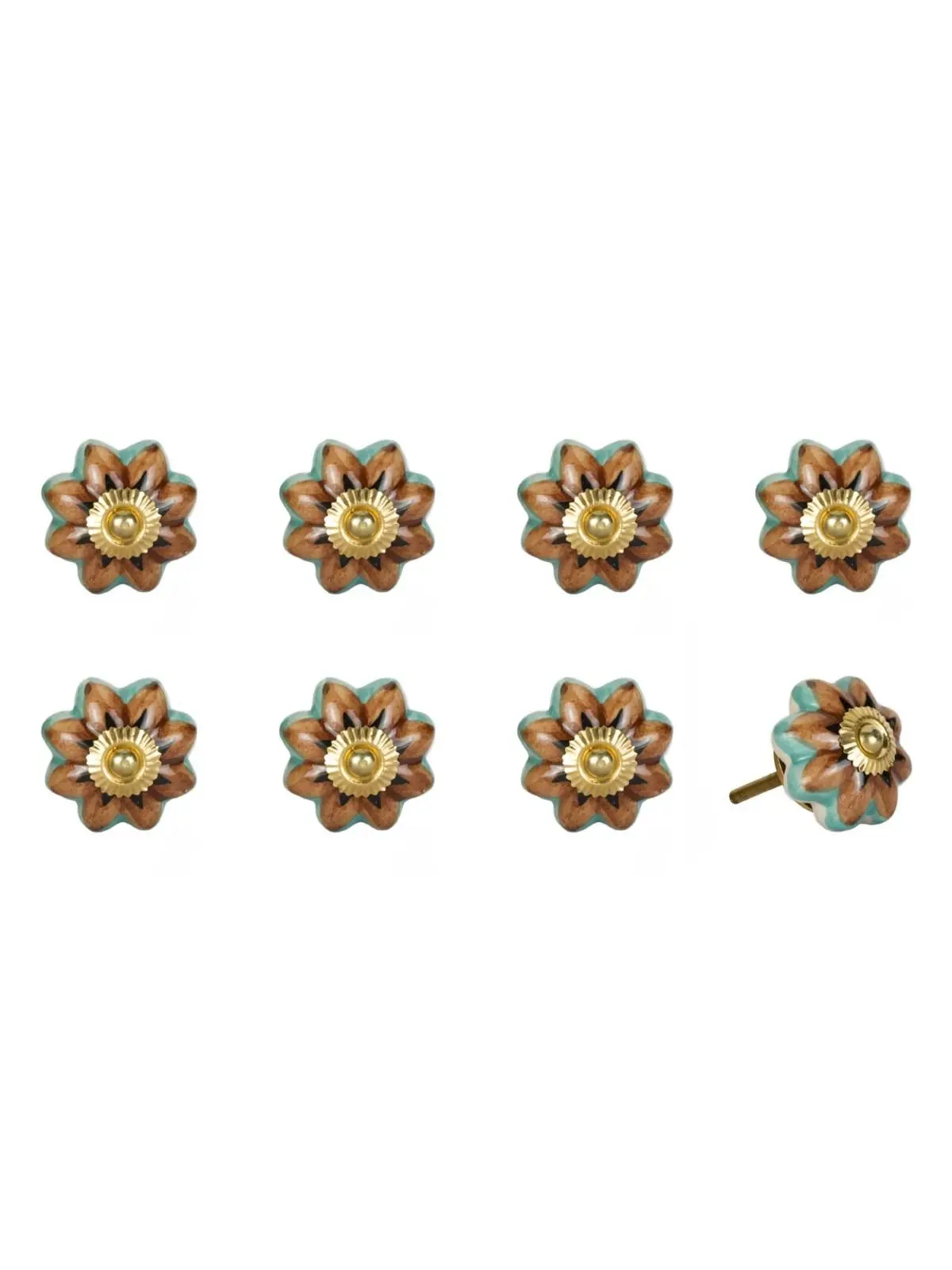212 MAIN Round Ceramic-Metal Decorative Knobs - Set of 8, 1.5x1.5 in, Blue & Red, Hand-Painted Artisanal Design, Easy Installation, Living Room Traditional Decor, Drawer Pull Knobs, Large Appliance Parts & Accessories, Adds Unique Charm