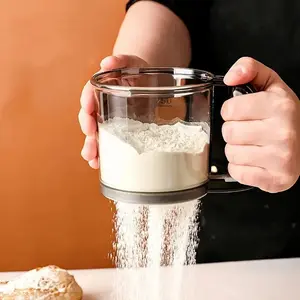 Semi-Automatic Flour Sifter, Fine Mesh Strainer,60-mesh round flour sieve, ideal for baking cakes and bread, and also applicable for clay crafts, Bakeware