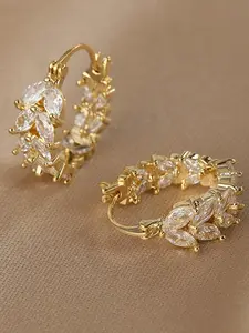 1 Pair Elegant Golden-Tone Hoop Earrings with Sparkling Rhinestone Accents - High Quality Earrings, Fashionable Earrings, Natural Style Design, Perfect for Daily Wear, All-Season Accessory, Elegant Jewelry