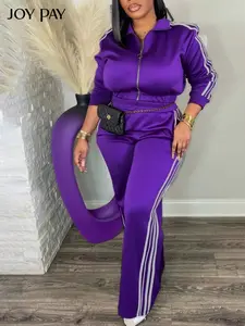 Women's Two-Piece Sporty Casual Set, Side Stripe Long Sleeve Zipper Top & Straight Leg Pants, Comfortable for Daily Wear, Airport Outfit, Sweatsuit Sets, Sweatsuit Matching Set