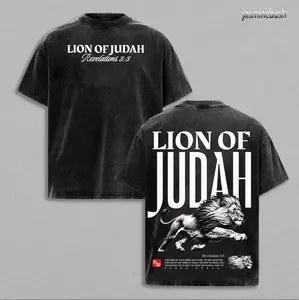 Lion of Judah Vintage Washed T-Shirt, Christian Jesus Apparel, Faith Streetwear Oversize Heavyweight, Gothic Church Outfit, Gym Pump Cover , Lion Shirt