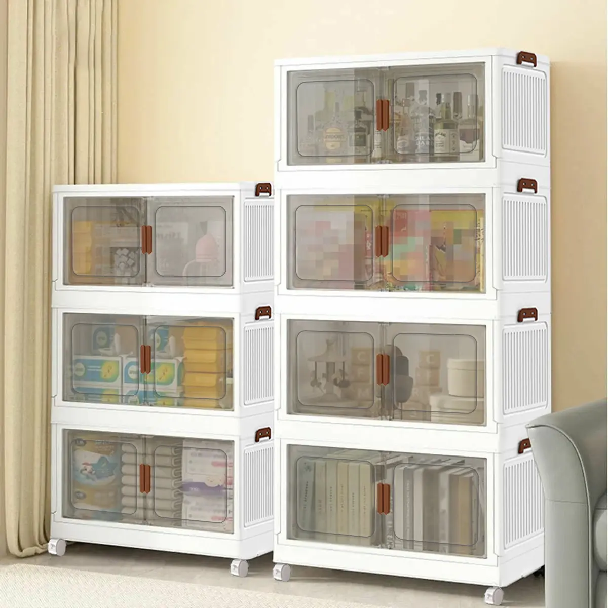 60cm-2/3/4/5 Floor foldable lockers - spacious, stackable, versatile plastic lockers with doors and wheels - easy to assemble, space saving, perfect for organizing families in bedrooms, living rooms and kitchens, winter storage.