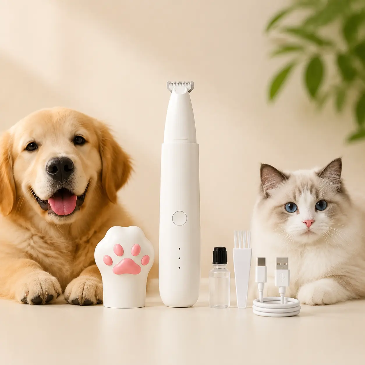 Dog & Cat Pet Paw Trimmer Clipper - 18mm Wide Blade, Low Noise, USB-C Rechargeable Precision Grooming Tool for Pet Claw Care
