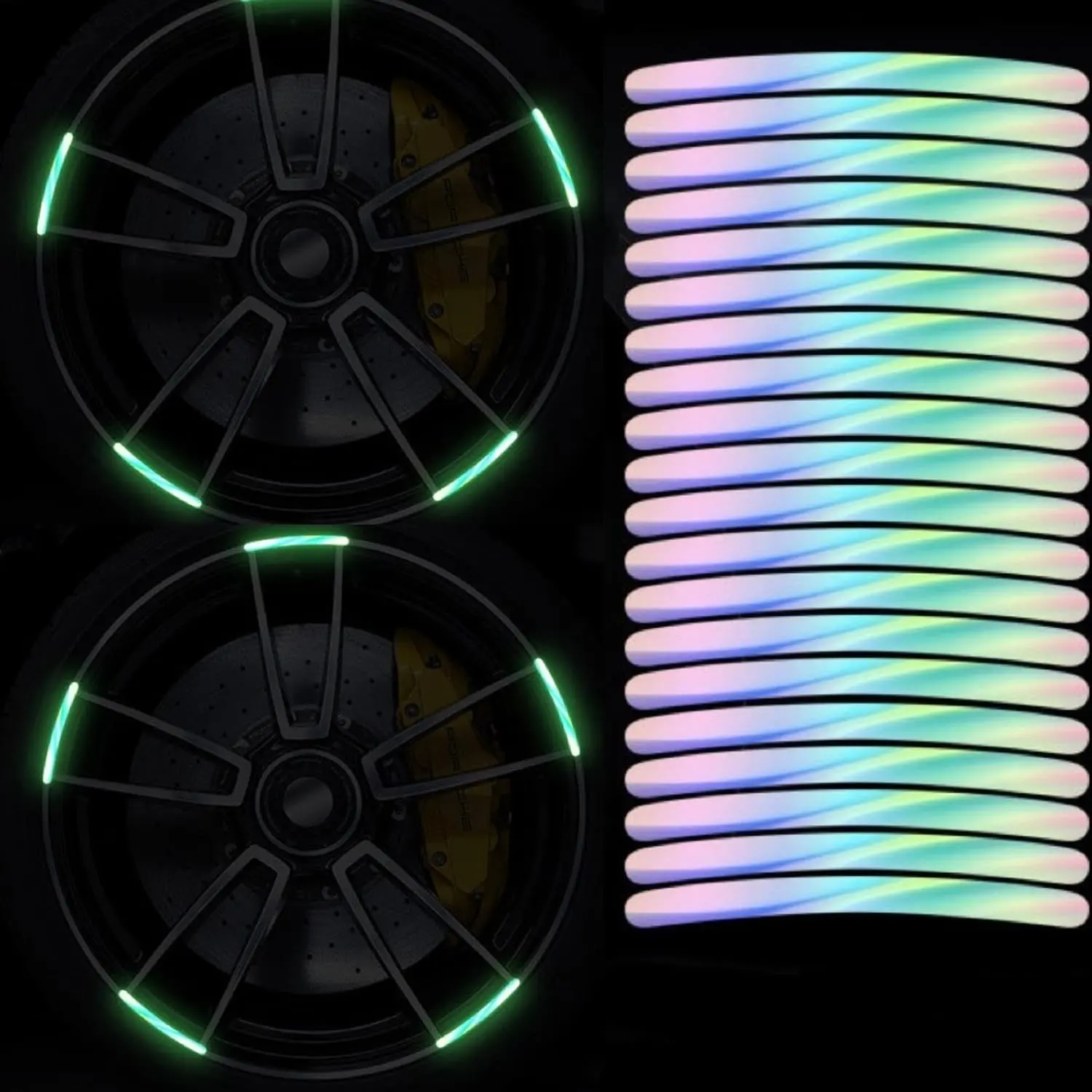 20 Pack Luminous Reflective Wheel Hub Strips, Waterproof Car Stickers, DIY Rim Decoration and Protection Stickers for Auto, Motorcycle and Bicycle Exterior