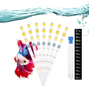 8 in 1 Aquarium Test Kit Fish  Test Strips Accurate Water Quality Testing Strips for Ammonia PH Total Alkalinity Carbonate Hardness Free Chlorine Nitrate Nitrite Temperature (100 Strips)