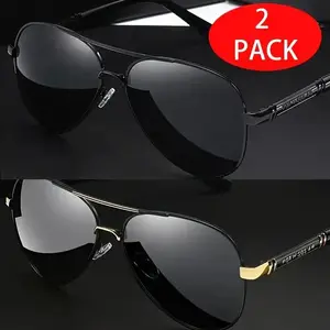 Unisex 2-Pairs Polarized Aviator Sun Shades, Men's Polarized Dark Smoked Large-Shaped Sunglasses with UV Protection, Anti-Glare for Driving, Outdoor Activities, Men's Sunglasses Polarized