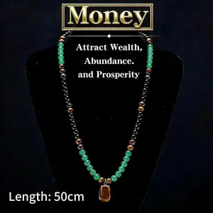 Money Attraction Healing Crystal Stone Necklace, Green Aventurine & Tiger Eye Pendant, Abundance Crystal Bracelet, Long Chain Sweater Chain, Ideal Gift Jewelry for Men and Women, Anniversary Vacation & Theme Party Jewelry Valentine’s Day gift