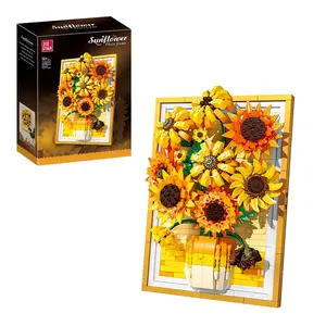 1011PCS Sunflower Frame Art Wall Decoration Painting Bricks Toys Building Block Model Creative Desktop Ornament Gifts For Birthday Christmas Halloween