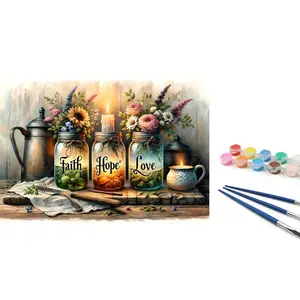 Paint By Numbers Kit On Canvas DIY Oil Art Flower Picture Home Wall Decor50x40cm
